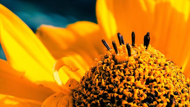 The image captures a detailed view of an orange flower, highlighting the texture and pattern within its petals and core. photo