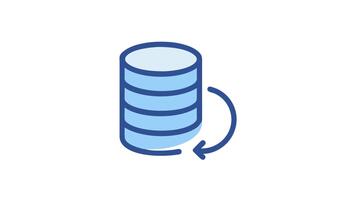 blå databas ikon med pil indikerar data strömma video