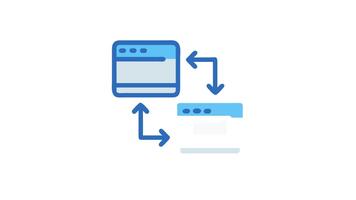 data synkronisering mellan två hemsida sidor, ikon illustration video