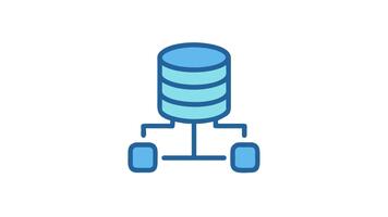 blå databas ikon representerar data lagring och nätverkande begrepp video
