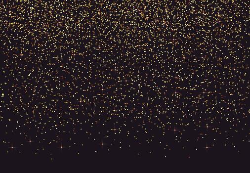 Falling Gold glittering dust with stars on a dark background. Dust with gold glitter effect and empty space for your text. festive overlay illustration vector