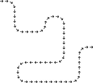 punteado guiado por flechas figura delineando un serpiente camino con extendido vacilante direccional movimienot. vector