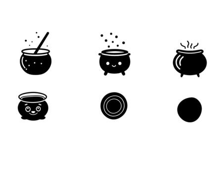 Cute cartoon cauldrons bubbling and steaming isolated on a white background creating a whimsical and magical Halloween atmosphere vector