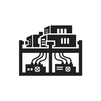 Industrial server rack system processing data in a secure data center conveying advanced technology and reliable infrastructure solutio vector