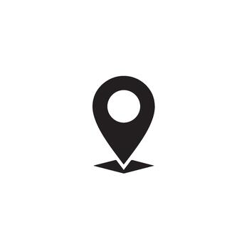 Simple black map pointer indicating a location on a clean white background symbolizing direction navigation and precise destination gui vector