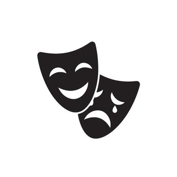 Dramatic theater masks expressing contrasting emotions in a minimalist style conveying duality and the essence of performance art on a vector