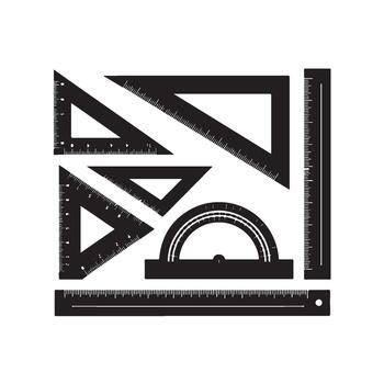 preciso gobernantes y transportadores en un minimalista diseño esencial para redacción y técnico dibujo transporte exactitud y precisión en vector