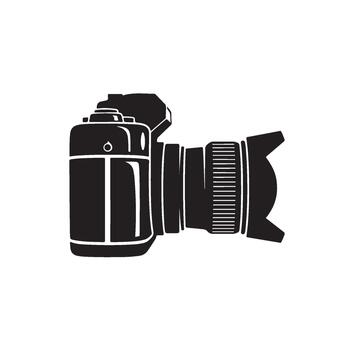 Sleek black camera capturing moments in a studio setting embodying creativity and precision with its professional design and minimalist vector