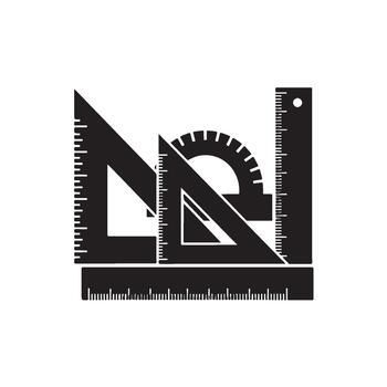 Black silhouette of rulers and protractor for measuring in a geometric setting symbolizing precision and accuracy in design and enginee vector