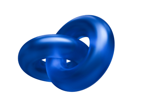 astratto 3d incastro nodo forma reso nel lucido in profondità blu colore, dinamico geometrico design elemento su trasparente sfondo, tecnologia concetto png