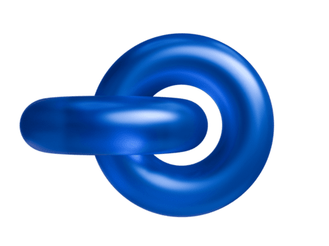 Blue Interlocking 3D Abstract Shape Connection, Shiny Glossy Torus and Capsule Geometric Element Rendered on Transparent Background for UI UX Design and Technology Concepts png