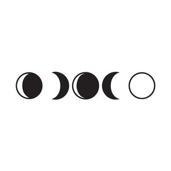 Phases of the moon cycle in a row showing the waxing and waning lunar phases against a white background representing time and change vector