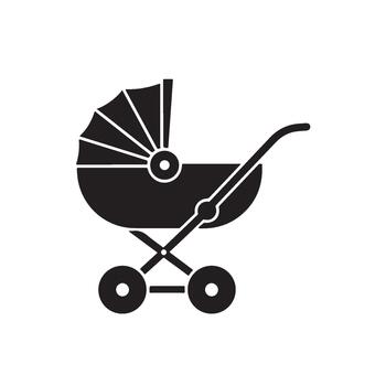 Classic baby stroller icon in minimalist style representing childhood innocence and the joy of parenthood in a simple elegant design vector