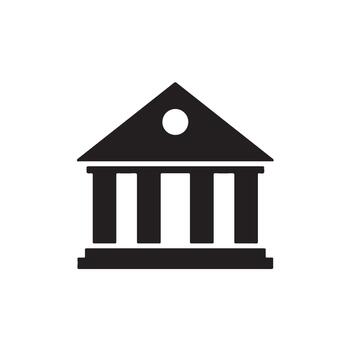 Black icon of a classical building with columns representing government or finance vector