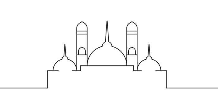 mezquita edificio continuo línea Arte minimalista arquitectura diseño vector