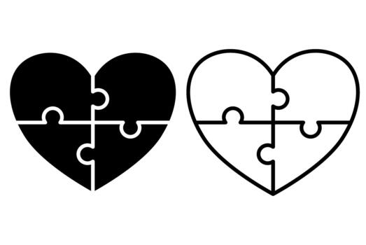 Heart puzzle icon representing love connection, relationship compatibility, unity, teamwork and bonding concept. vector