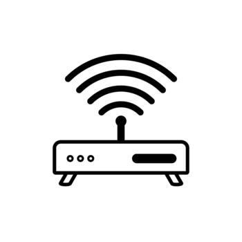 línea icono de un inalámbrico enrutador con señal ondas, simbolizando Wifi conexión, Internet, red, y tecnología. vector