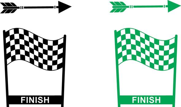 Two finish line flags with arrows above in silhouette style vector