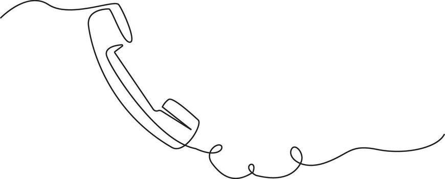 Classic telephone receiver hanging by its cord depicted with a single continuous line vector