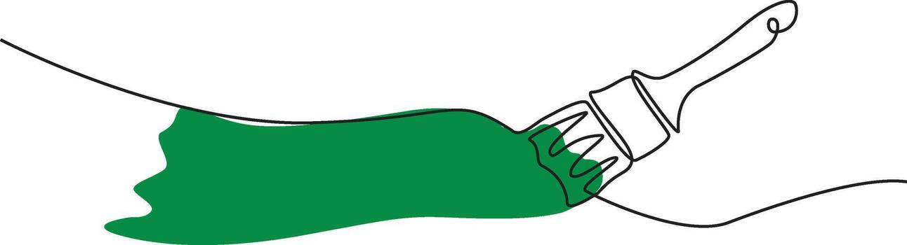 Paintbrush applying green paint in a continuous line on a white canvas creative design vector