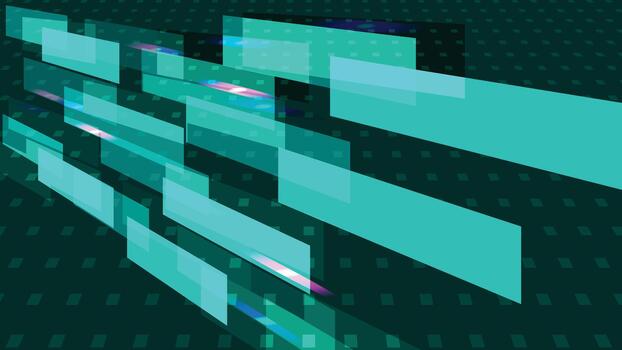 Abstract futuristic background with glowing teal rectangles and digital motion effects ideal for tech themes modern design projects presentations websites and creative visuals. vector