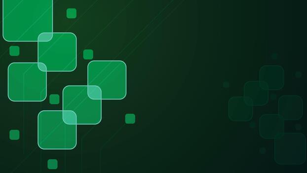 Green geometric abstract background featuring glowing layered squares soft gradients and tech inspired lines ideal for digital design branding presentations wallpapers and creative projects vector