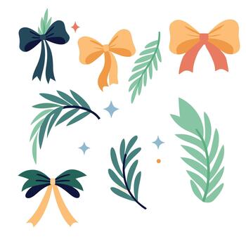 un colección de diferente de colores arcos y hojas. el arcos son en varios tamaños y colores vector