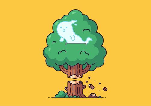 cute tree spirit emerging from a broken tree trunk vector