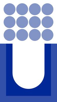 minimalist blue abstract geometric background with circles and u shape vector