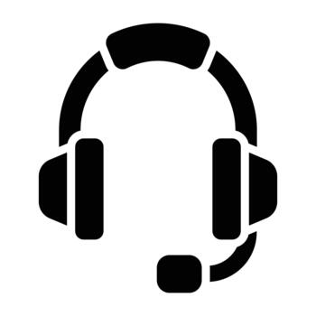 Solid black headset with microphone, ideal for gaming, call centers, communication, streaming, and audio projects. vector