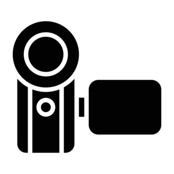 Solid black handheld camera with lens and screen, ideal for filming, vlogging, production, and digital media content. vector