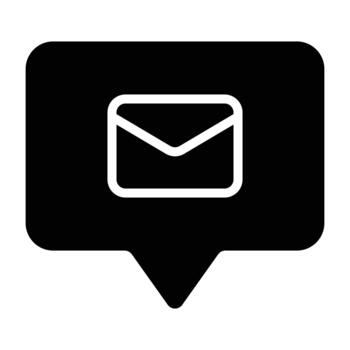 Solid black speech bubble with envelope symbol, ideal for messaging, communication apps, chat systems, and notifications. vector
