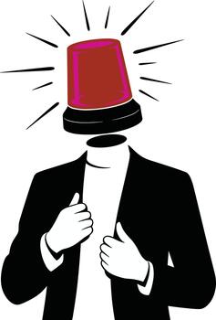 Man with red flashing siren on head and hands adjusting suit jacket vector