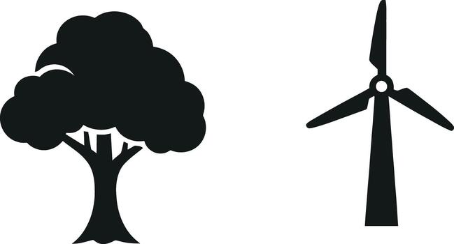 Tree and wind turbine icon graphic representing nature and renewable energy isolated on white background vector