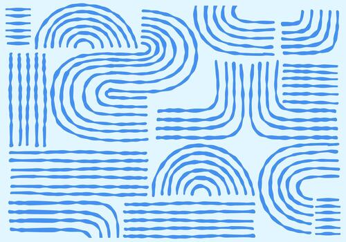 Abstract organic line Pattern background template, A visually abstract design comprising a harmonious arrangement of blue curved and straight lines on a light backdrop. vector