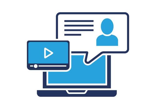 Laptop with player and user profile chat bubble icon vector