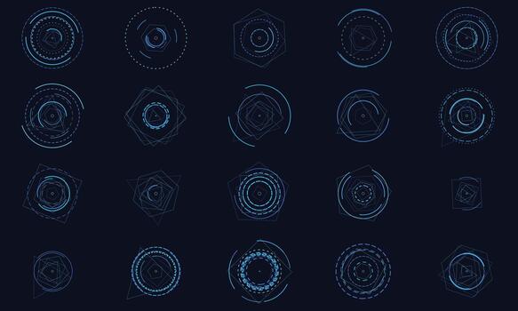 Futuristic HUD elements rotating in a dark environment high-tech vector