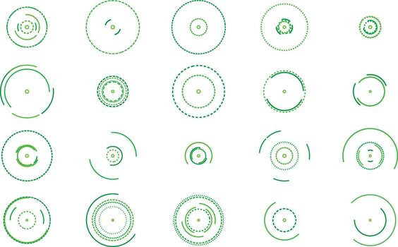 Green circle elements rotating on a white background minimalist vector