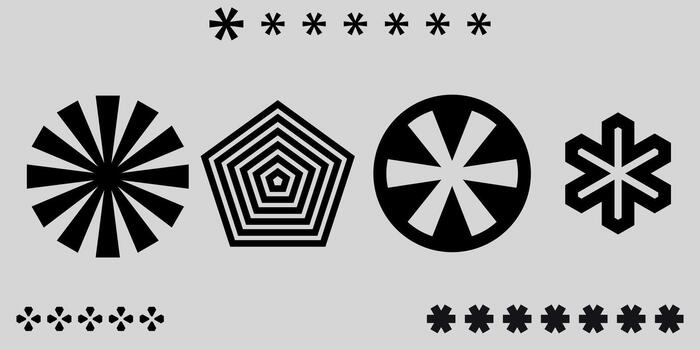 geometric abstract shapes, asterisks icons, graphic elements, set vector