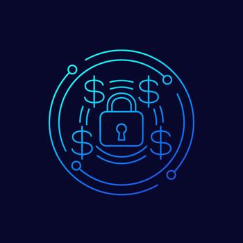 fijo costo o precio icono con un cerrar con llave, lineal diseño vector