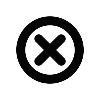 Circular black cross icon symbolizing close or cancel function on a white background vector