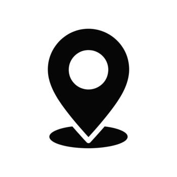 un sólido negro mapa alfiler marcador indicando un específico ubicación o punto de interesar en un blanco antecedentes vector