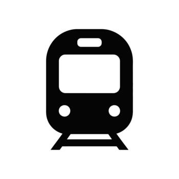 un sencillo negro tren icono desde el frente en un limpiar blanco antecedentes indicando público carril tránsito vector