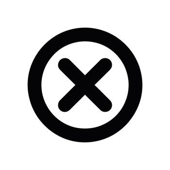 un negro X marca dentro un circulo símbolo representando cancelación o cerca acción en un blanco antecedentes vector