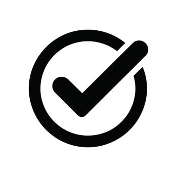 un negro marca de verificación icono es perfectamente centrado dentro un minimalista circular contorno en un blanco antecedentes vector