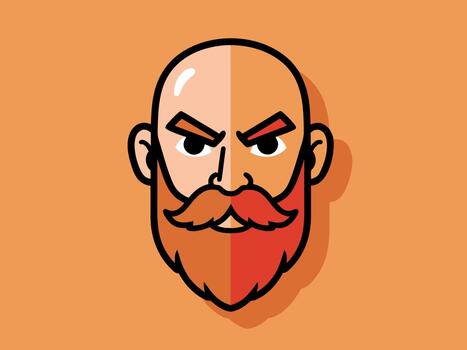 A striking illustration of a bald man with a bold red beard and mustache, showcasing a distinctive and confident masculine character with a minimalist design vector