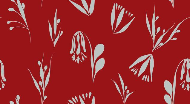 fiesta floral sin costura modelo festivo botánico motivo en rojo antecedentes. silueta resumen flor para impresión diseño, envase papel concepto. vector