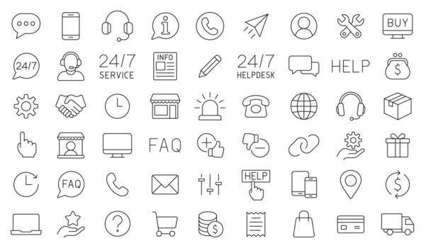 Customer Service Line Icon Set Offer A Clean And Modern Collection Of Support, Communication, And Helpdesk Symbols, Designed For Professional Use In Digital Platforms, Tutorials. vector