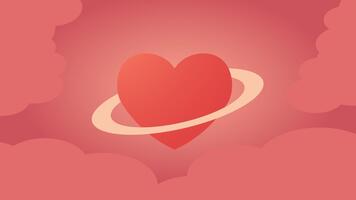 stor godis hjärta planet med en slät Saturnus-stil ringa. rosa nebulosa bakgrund synlig. mjuk glöd gradienter runt om de form. subtil gnista partikel detaljer. video