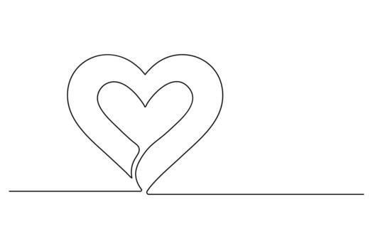 Continuous line heart design created with soft minimalist curves for modern elegant romantic abstract illustration work vector